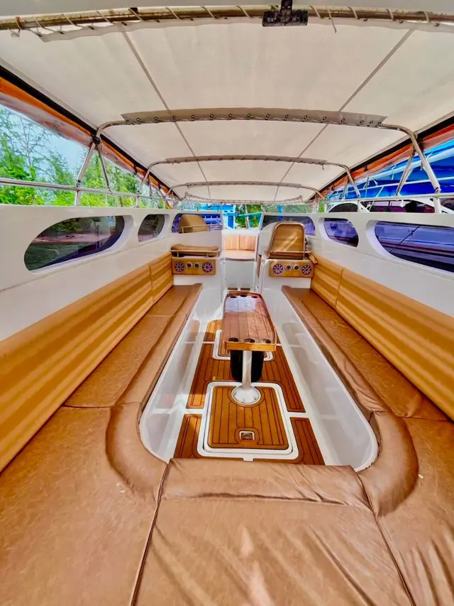 Luxury speedboat interior seen from the bow