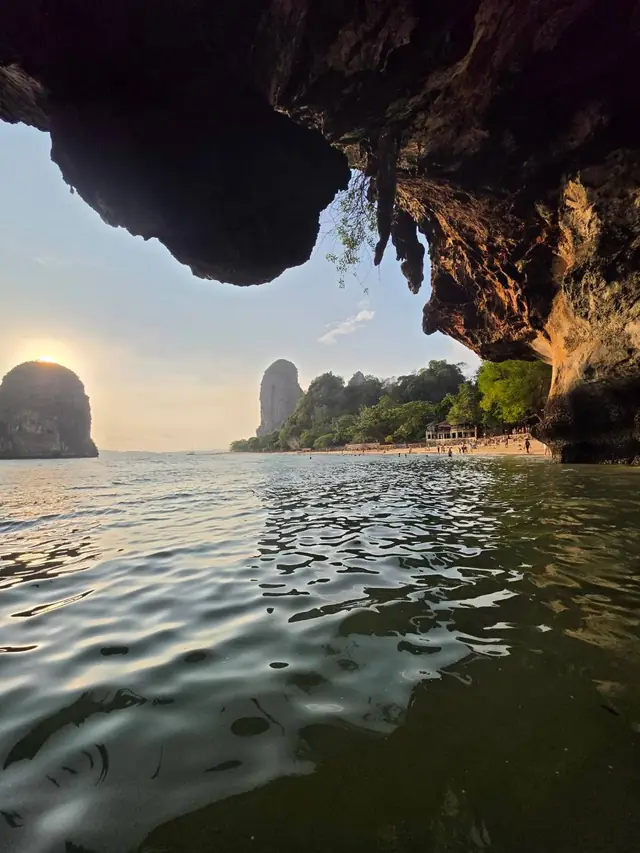 Looking out of Phra Nang Cave at sunset