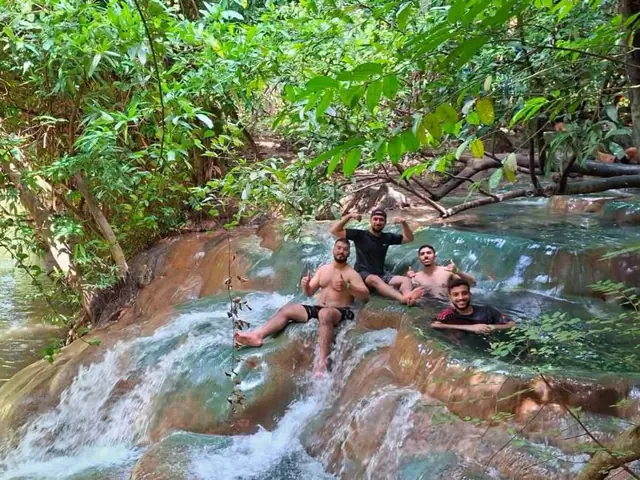 Sitting in the Hot Spring Waterfall, Khlong Thom