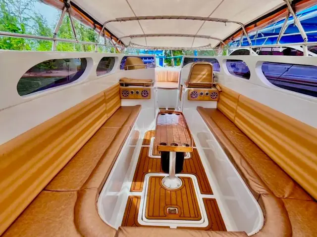 Luxury speedboat interior seen from the bow